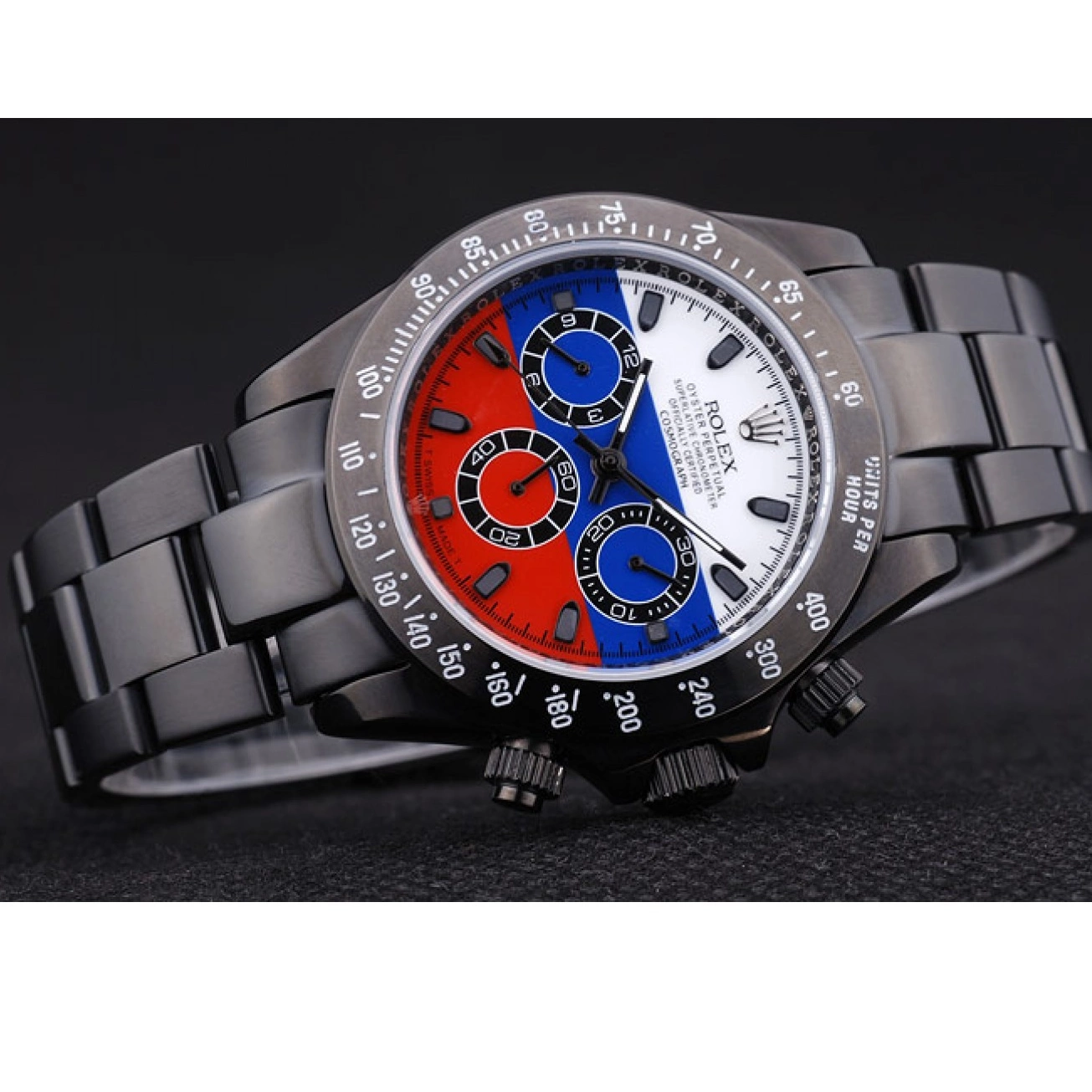 Good copy rolex watches Flag 7472 Black Rolex Cosmograph Daytona Russian Dial Bracelet 0607